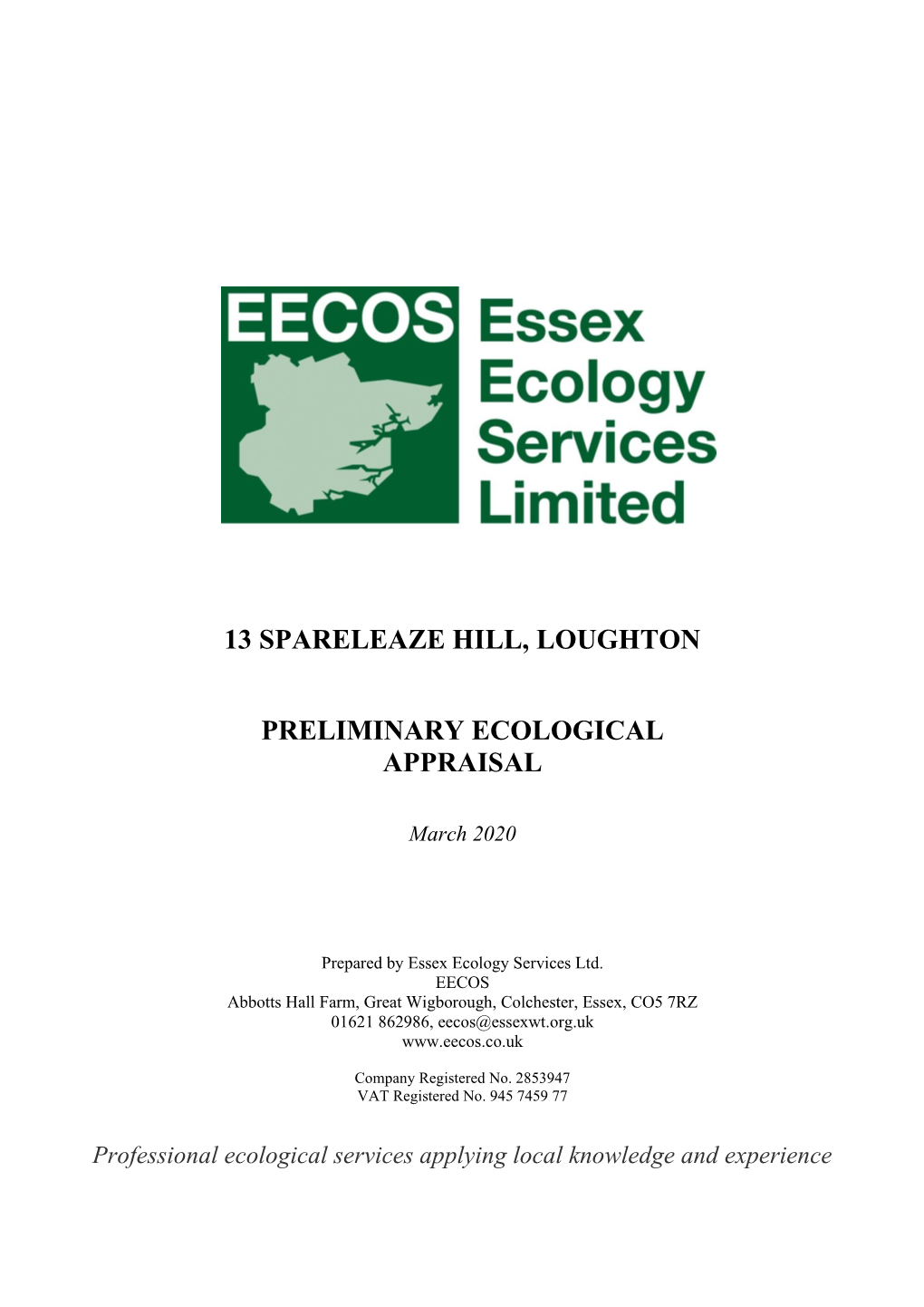 13 Spareleaze Hill, Loughton Preliminary Ecological Appraisal