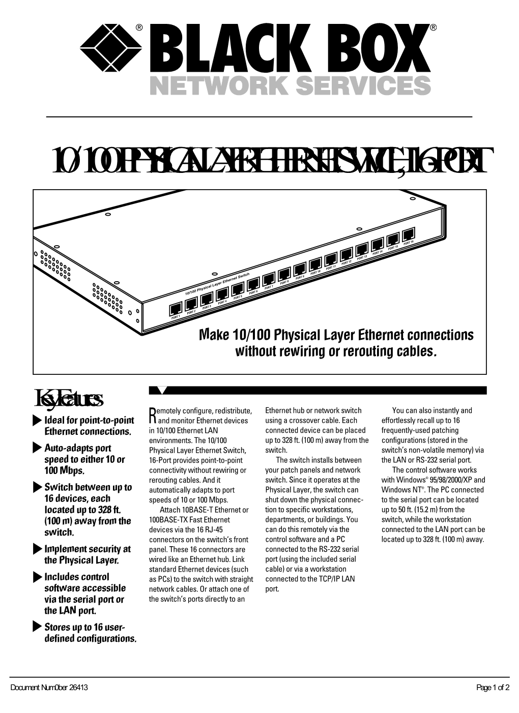 10/100 Physical Layer Ethernet Switch,16-Port