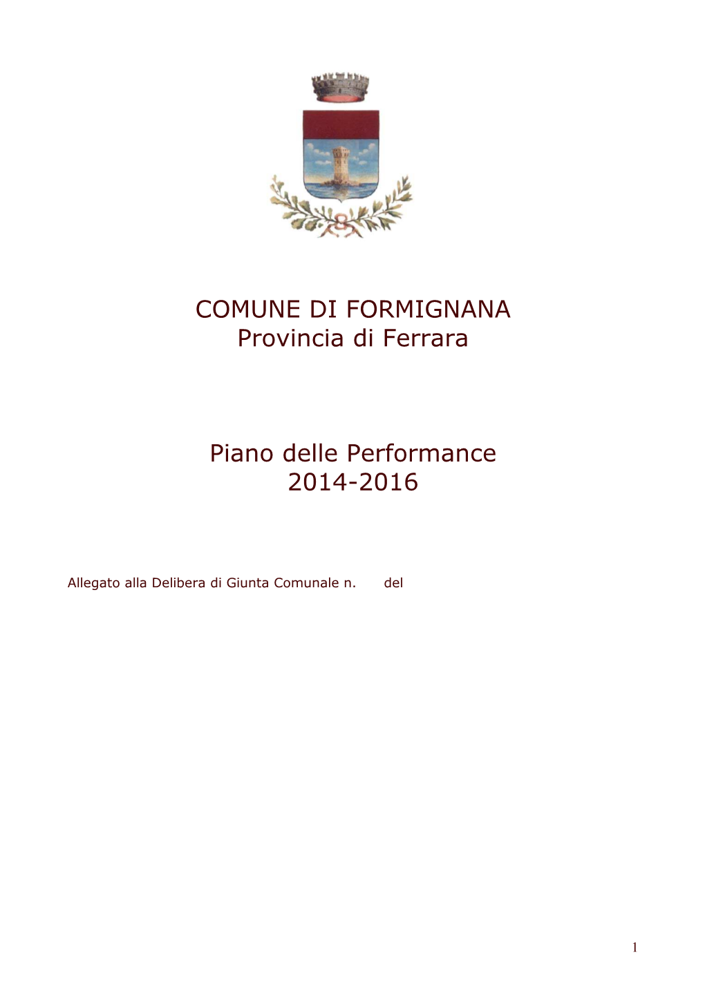 COMUNE DI FORMIGNANA Provincia Di Ferrara Piano Delle Performance