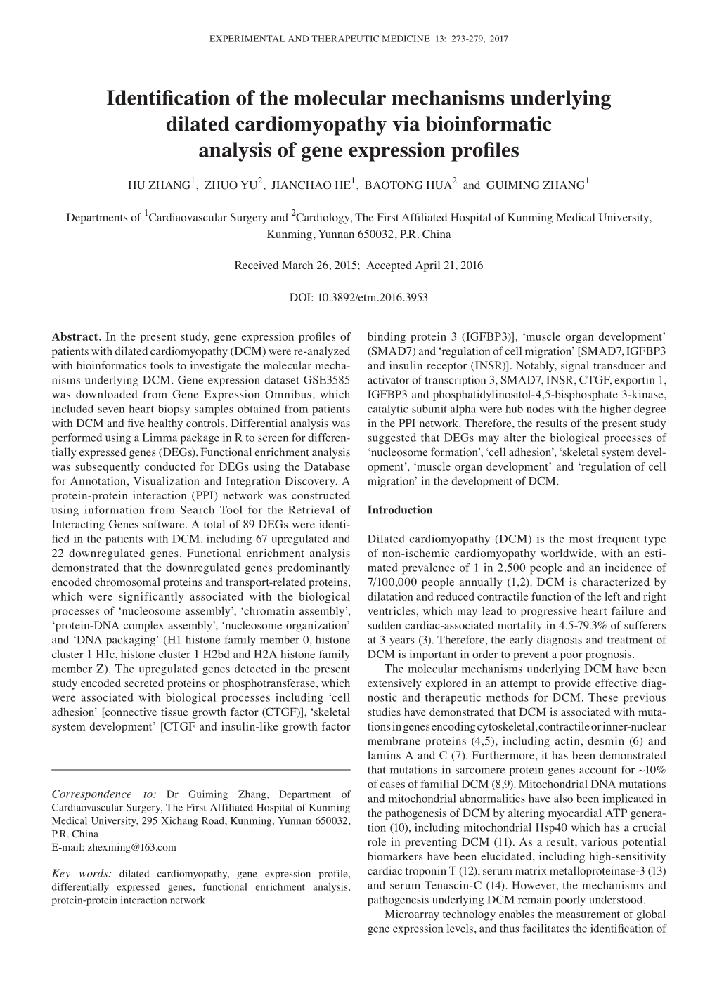 Identification of the Molecular Mechanisms Underlying Dilated Cardiomyopathy Via Bioinformatic Analysis of Gene Expression Profiles