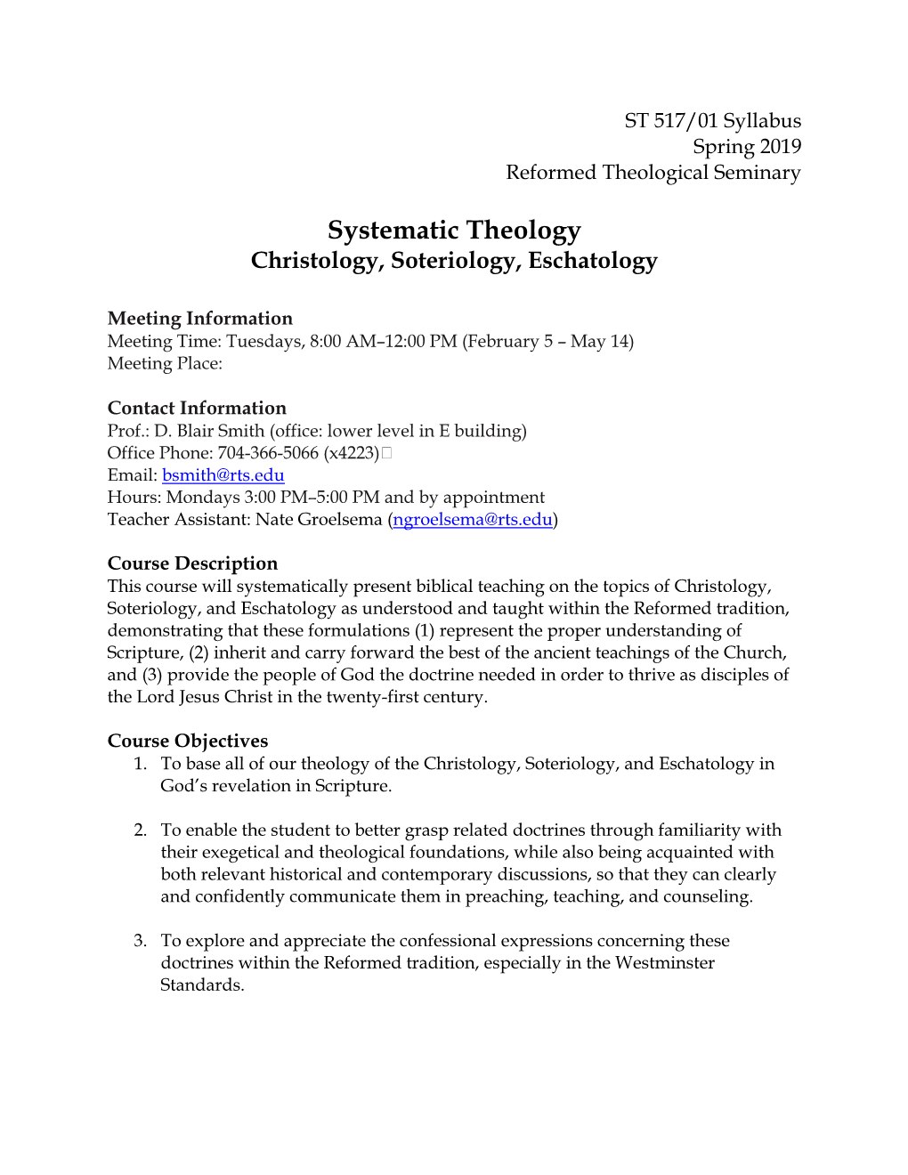 Systematic Theology Christology, Soteriology, Eschatology