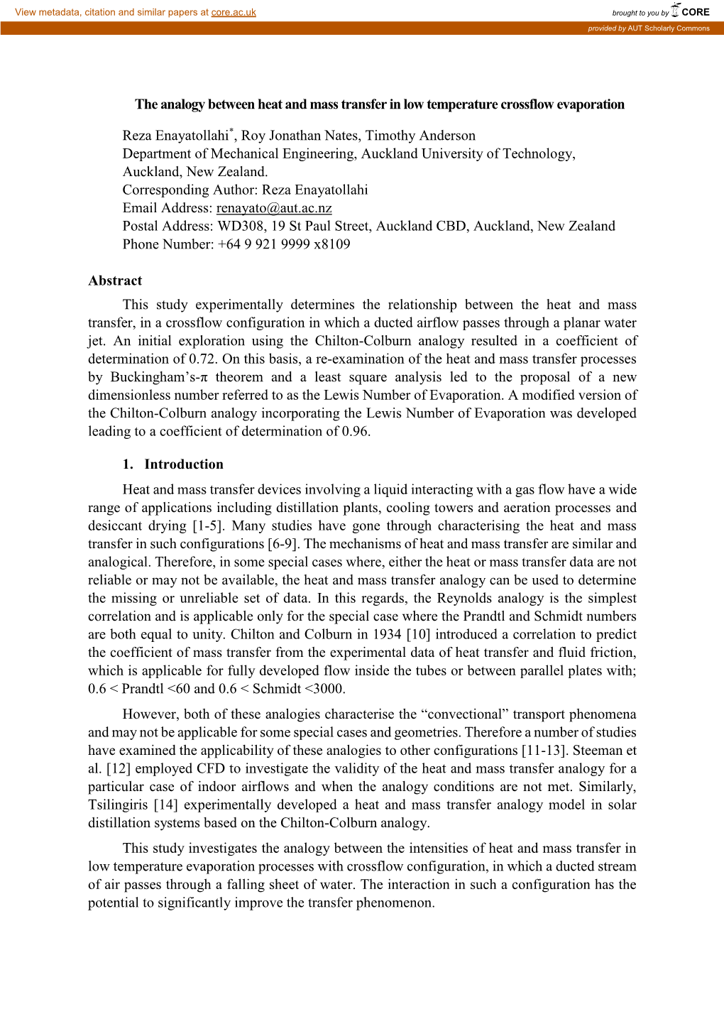 The Analogy Between Heat and Mass Transfer in Low Temperature Crossflow Evaporation