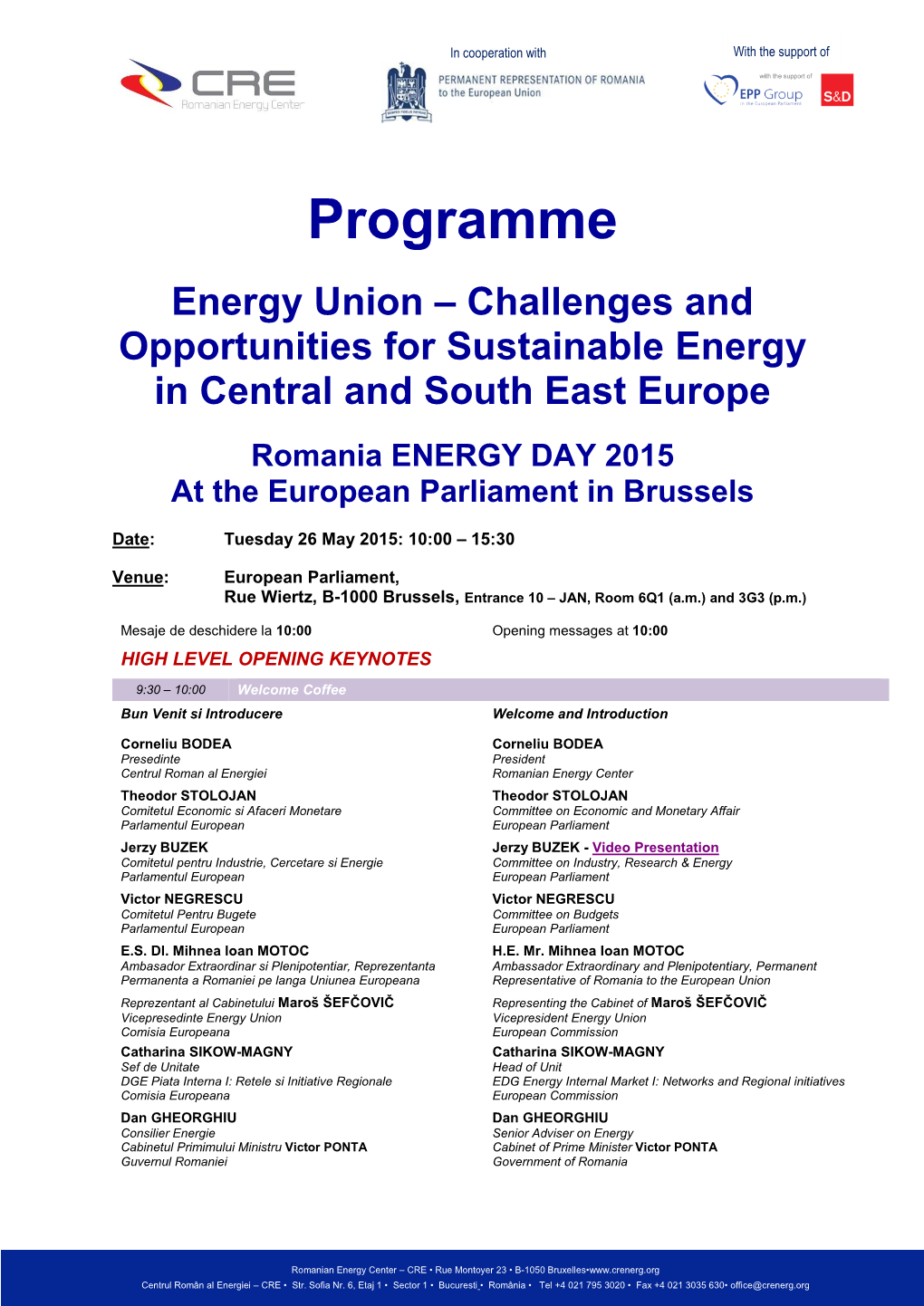 Programme Energy Union – Challenges and Opportunities for Sustainable Energy in Central and South East Europe