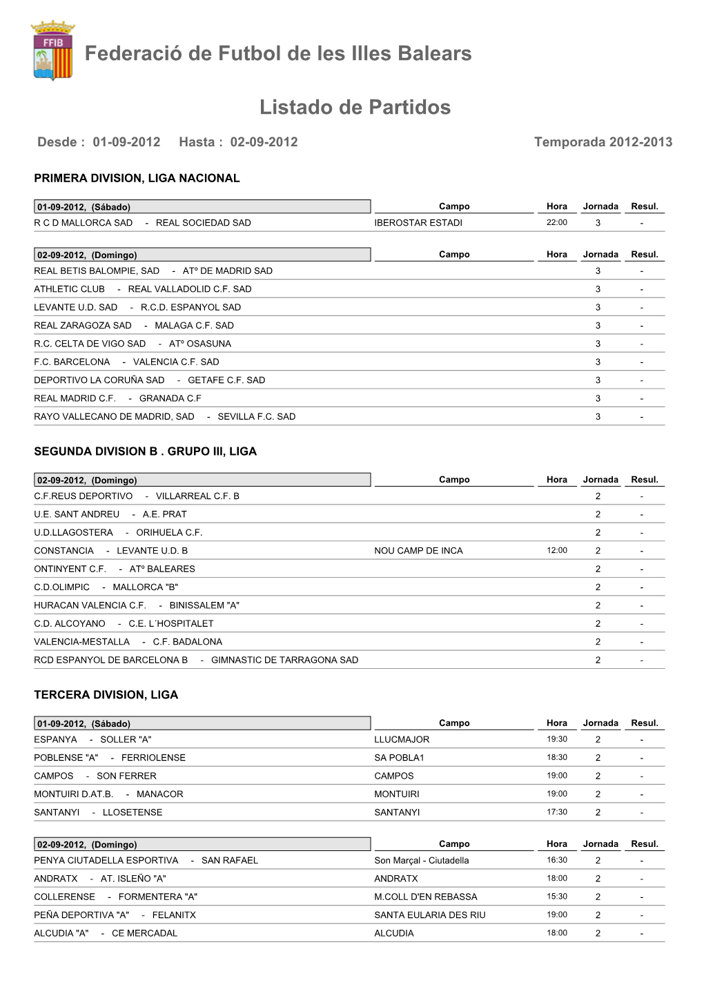 Federació De Futbol De Les Illes Balears Listado De Partidos