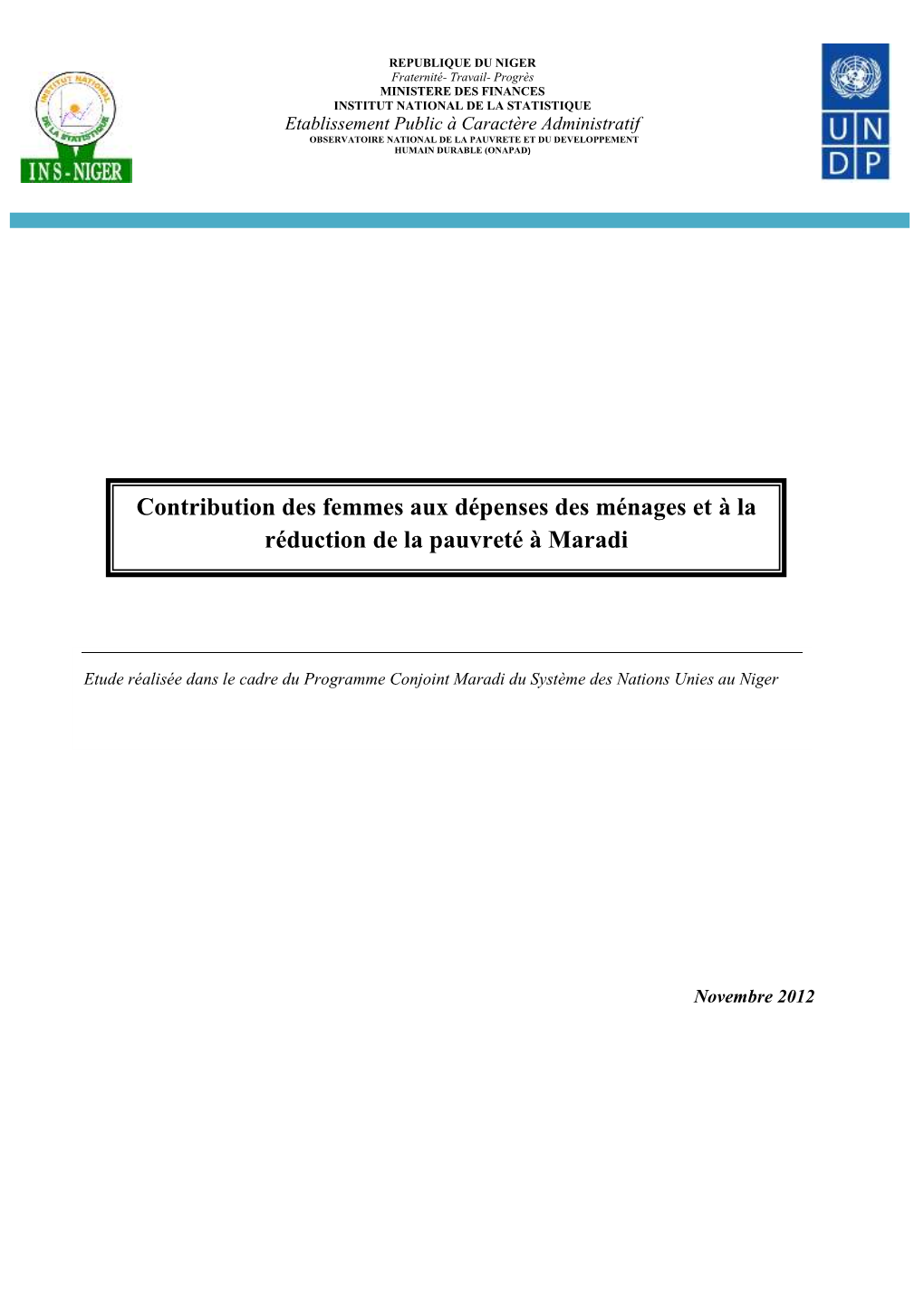 Contribution Des Femmes Aux Dépenses Des Ménages Et À La Réduction De La Pauvreté À Maradi