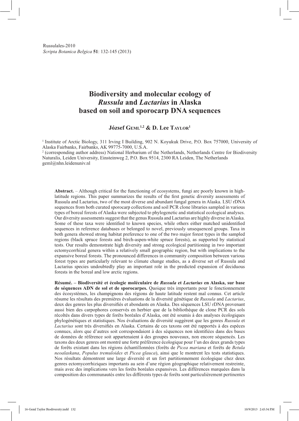 Biodiversity and Molecular Ecology of Russula and Lactarius in Alaska Based on Soil and Sporocarp DNA Sequences