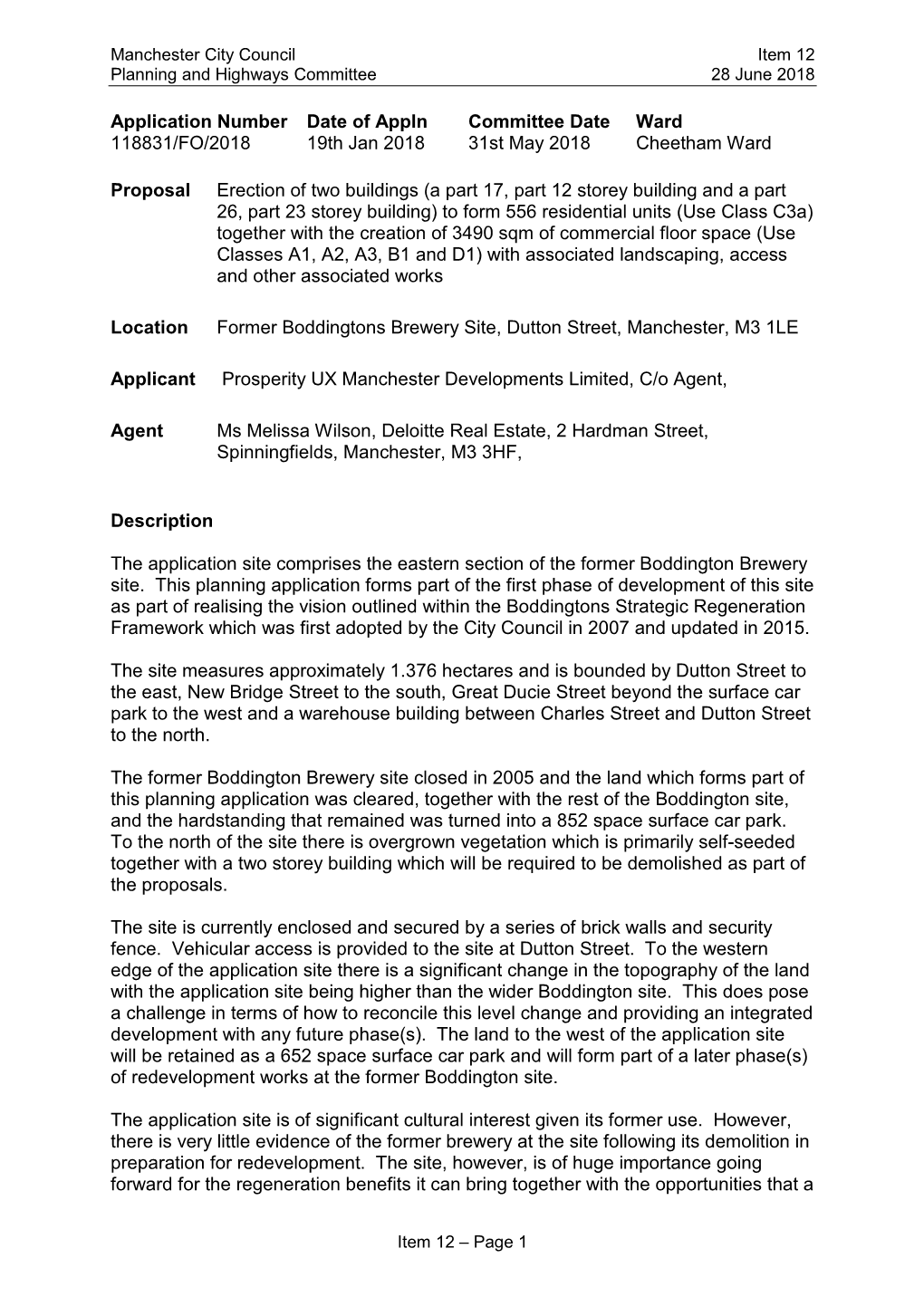 Planning and Highways Commitee 28 June 2018 Item 12. Boddingtons