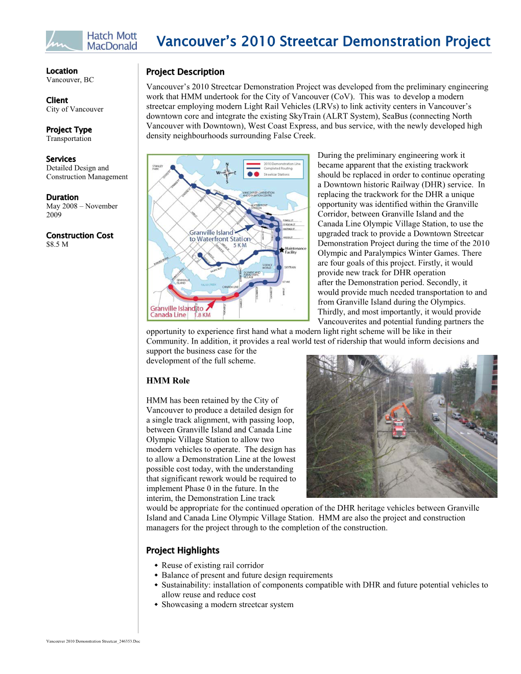 Vancouver's 2010 Streetcar Demonstration Project