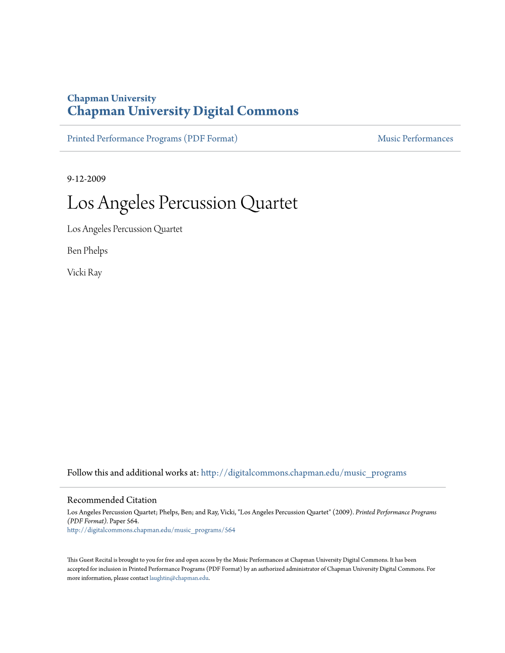 Los Angeles Percussion Quartet Los Angeles Percussion Quartet