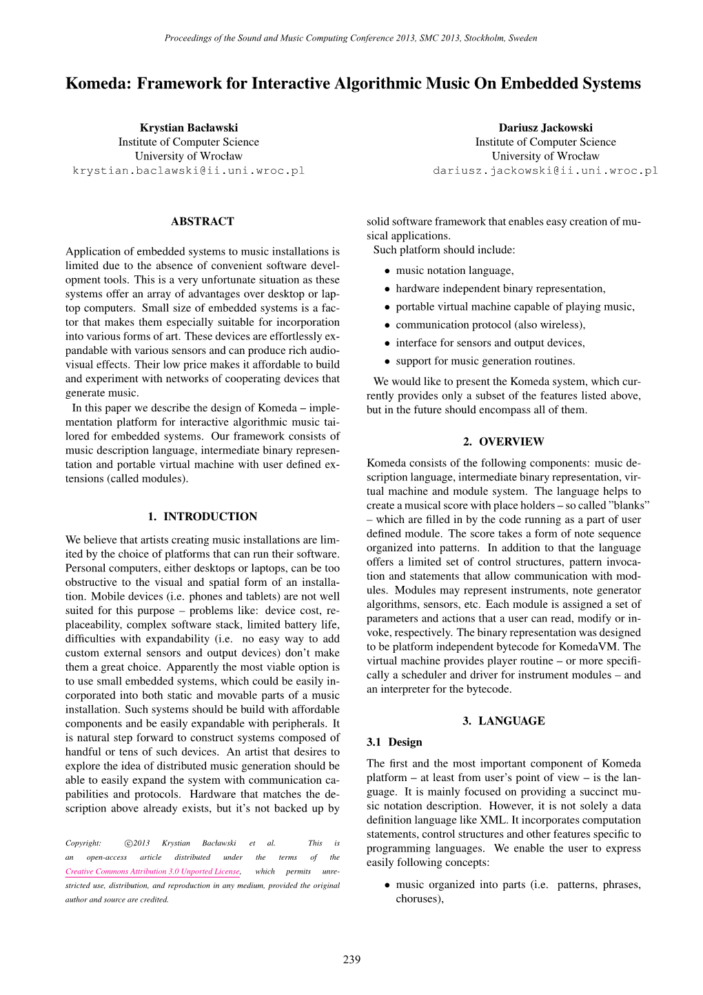 Proceedings of SMC Sound and Music Computing Conference 2013