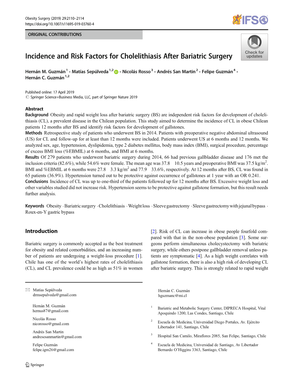 Incidence and Risk Factors for Cholelithiasis After Bariatric Surgery