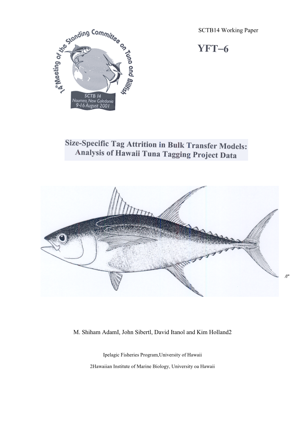 Analysis of Hawaii Tuna Tagging Project Data