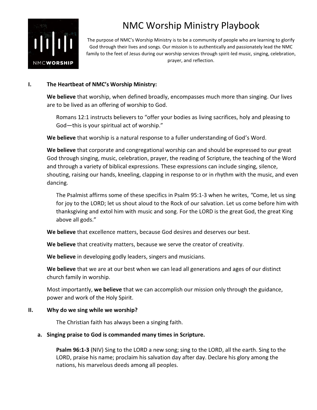 NMC Worship Ministry Playbook