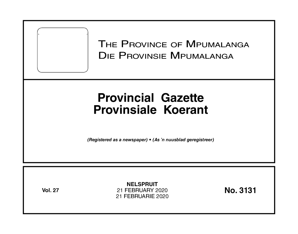 Provincial Gazette Provinsiale Koerant