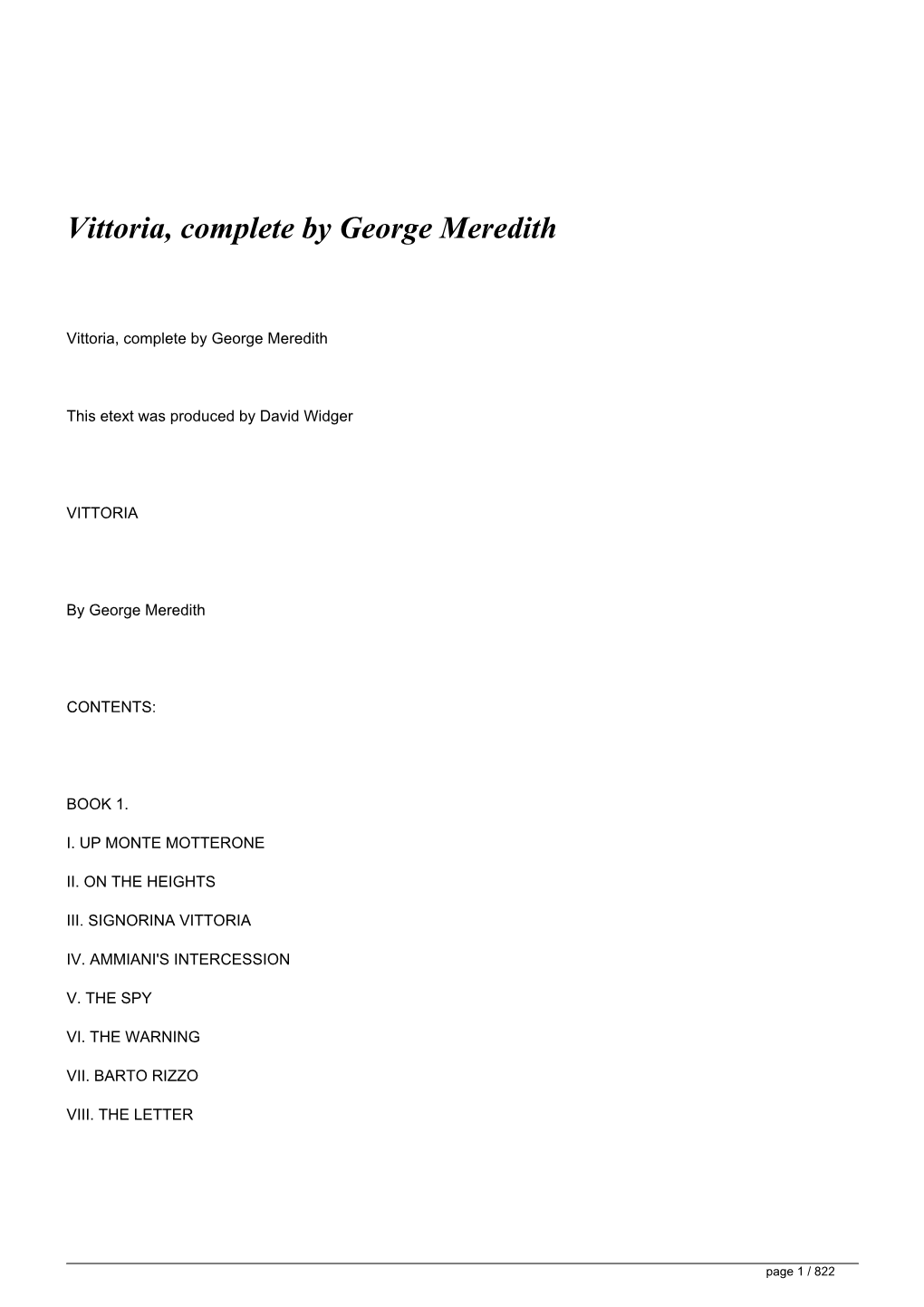 Vittoria, Complete by George Meredith&lt;/H1&gt;