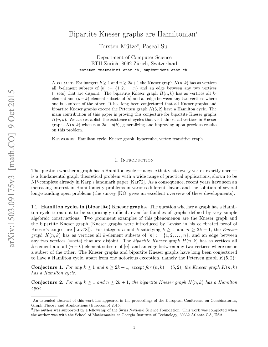 Bipartite Kneser Graphs Are Hamiltonian1