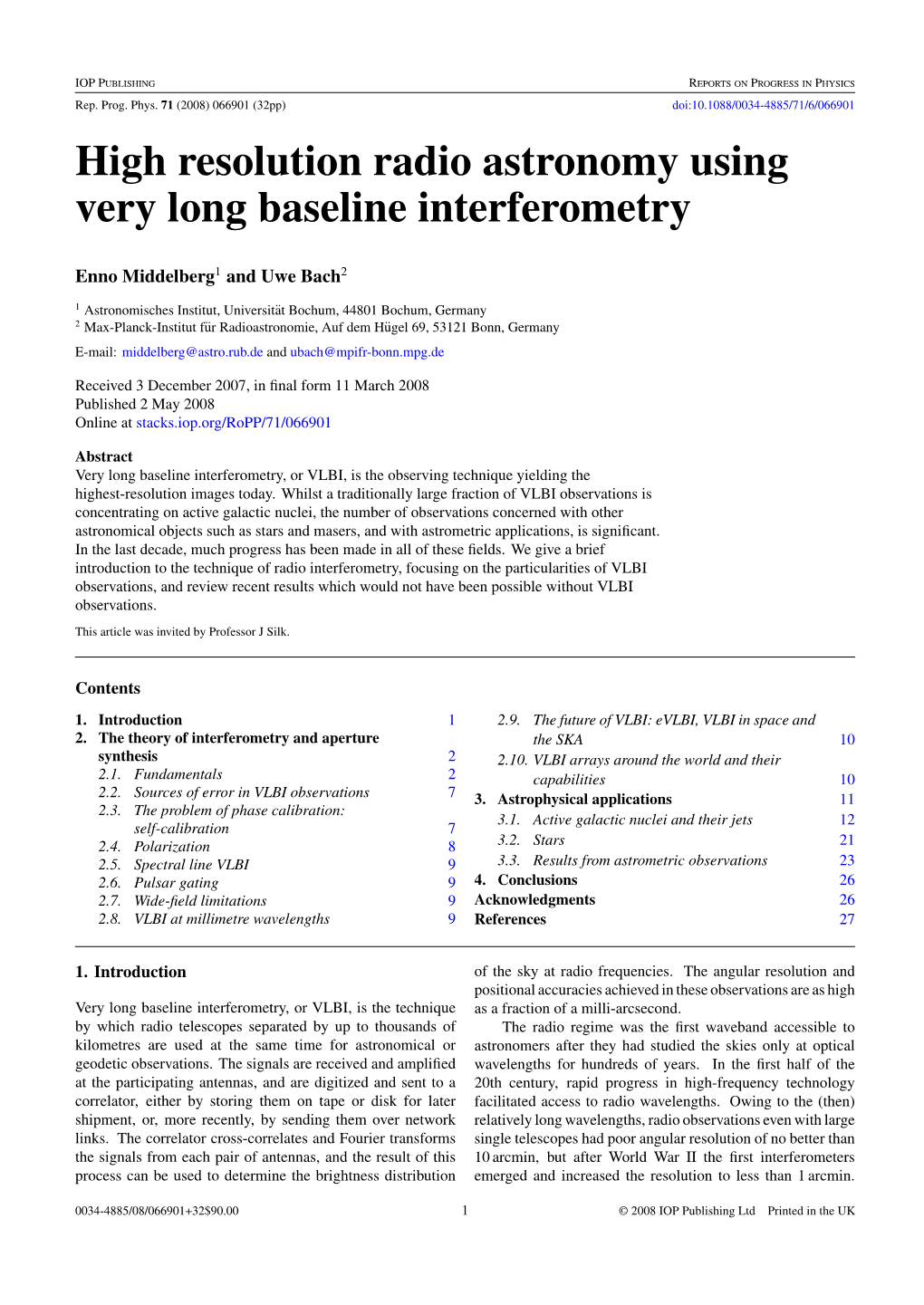 High Resolution Radio Astronomy Using Very Long Baseline Interferometry