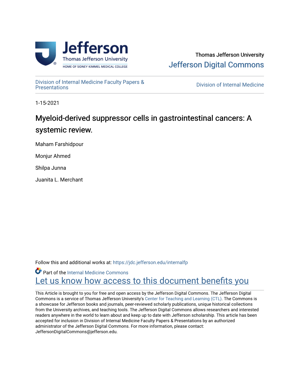 Myeloid-Derived Suppressor Cells in Gastrointestinal Cancers: a Systemic Review