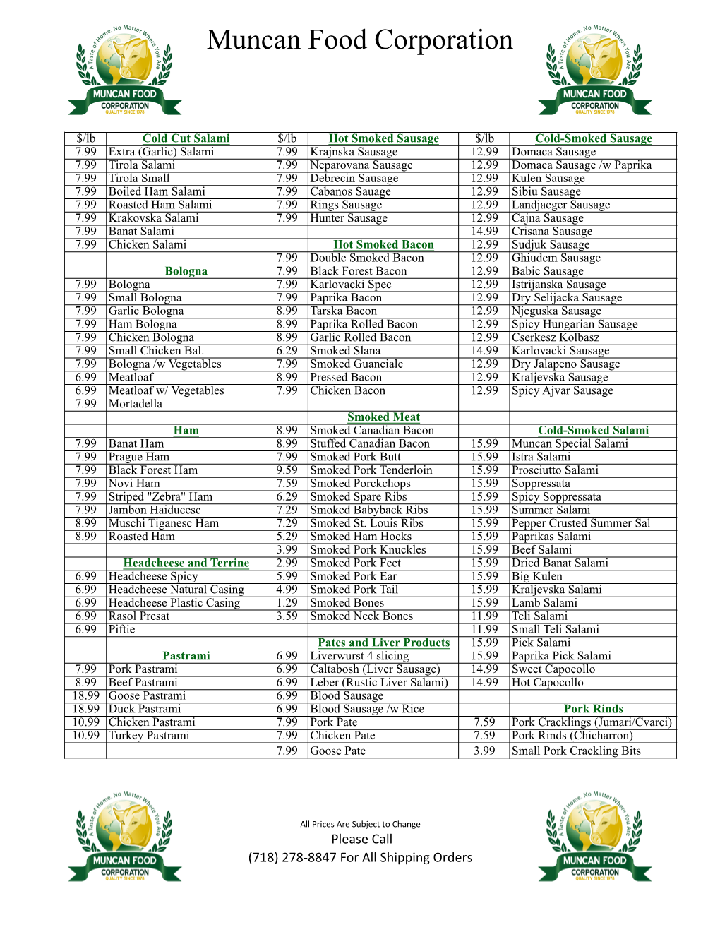 Muncan-Food-Corp Price List July 2015 Sheet1.Pdf