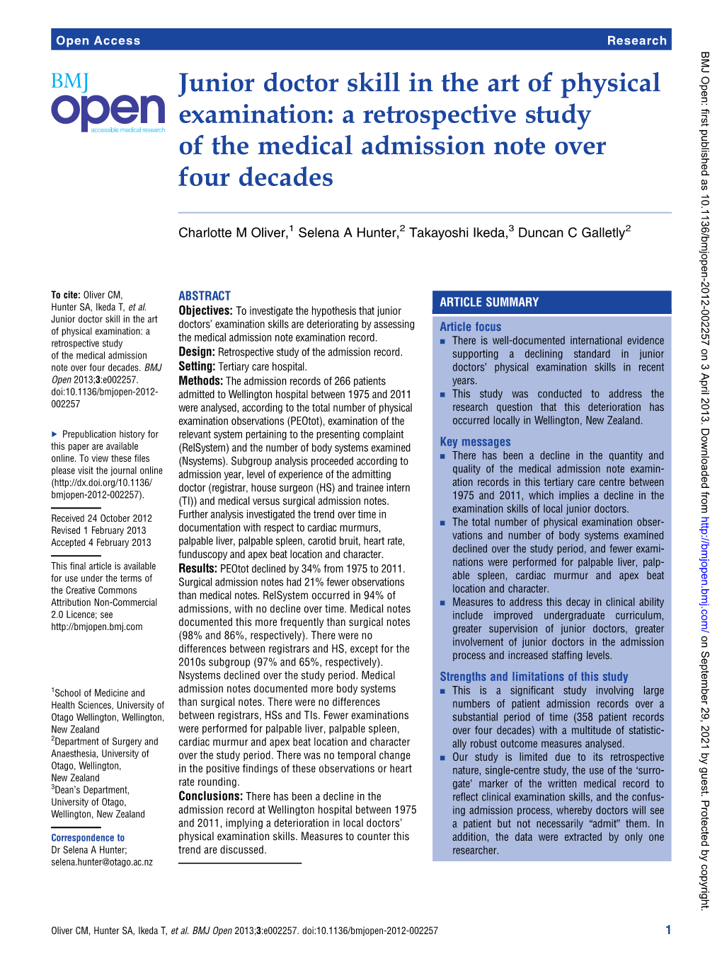 Junior Doctor Skill in the Art of Physical Examination: a Retrospective Study of the Medical Admission Note Over Four Decades