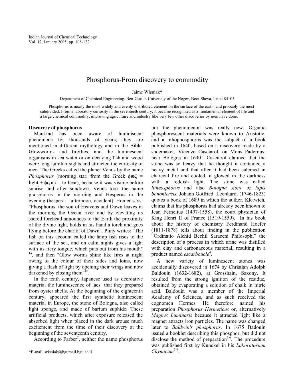 Phosphorus-From Discovery to Commodity