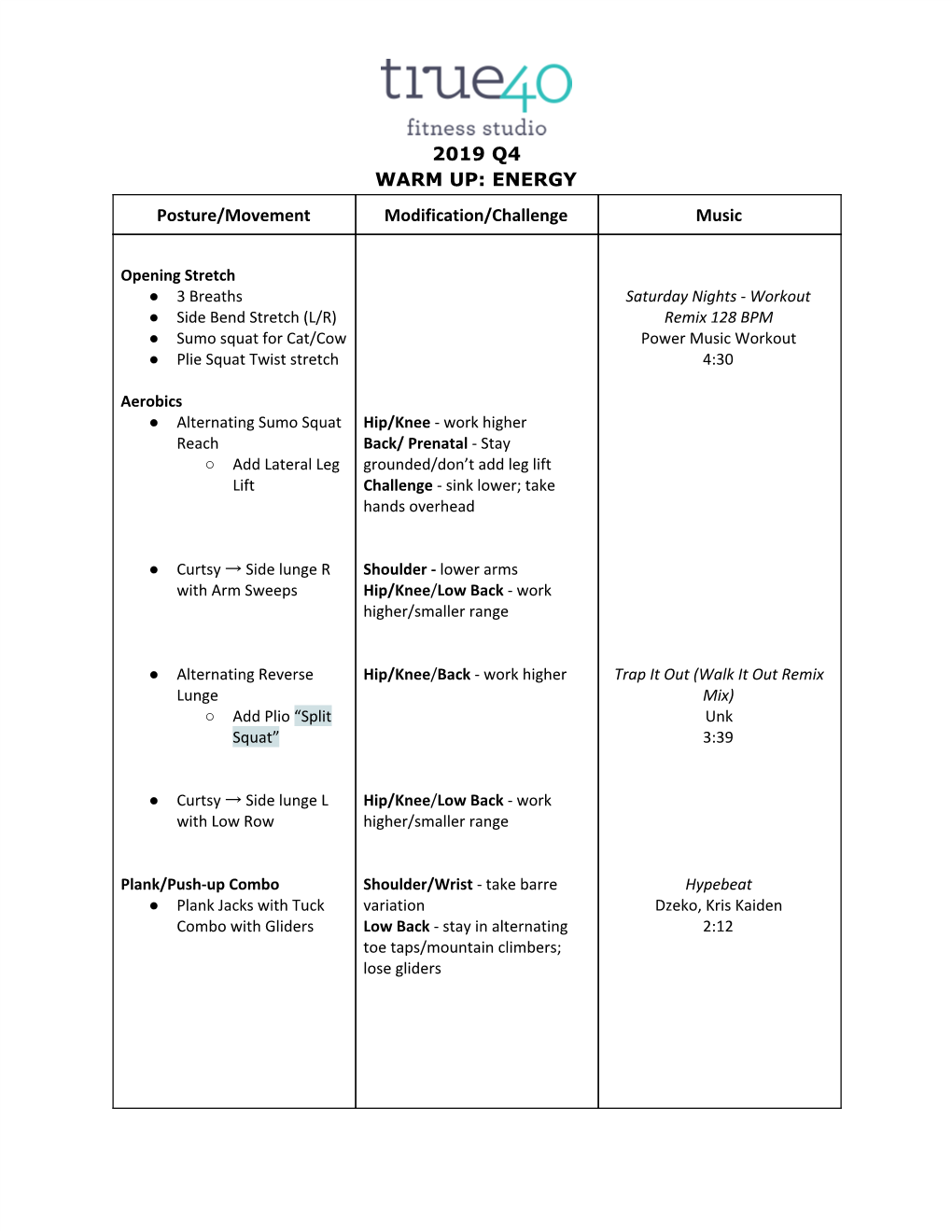 2019 Q4 WARM UP: ENERGY Posture/Movement Modification/Challenge Music