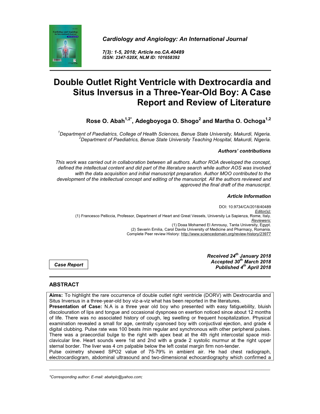 Double Outlet Right Ventricle with Dextrocardia and Situs Inversus in a Three-Year-Old Boy: a Case Report and Review of Literature