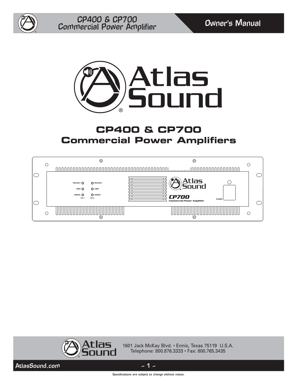 CP400 & CP700 Commercial Power Amplifiers