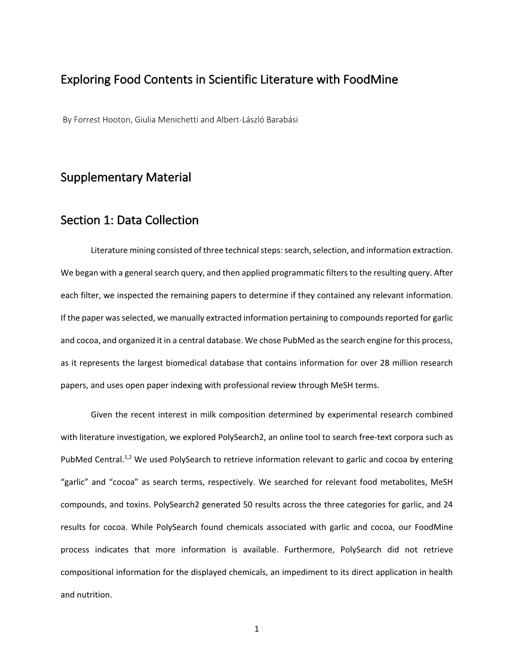 Exploring Food Contents in Scientific Literature with Foodmine