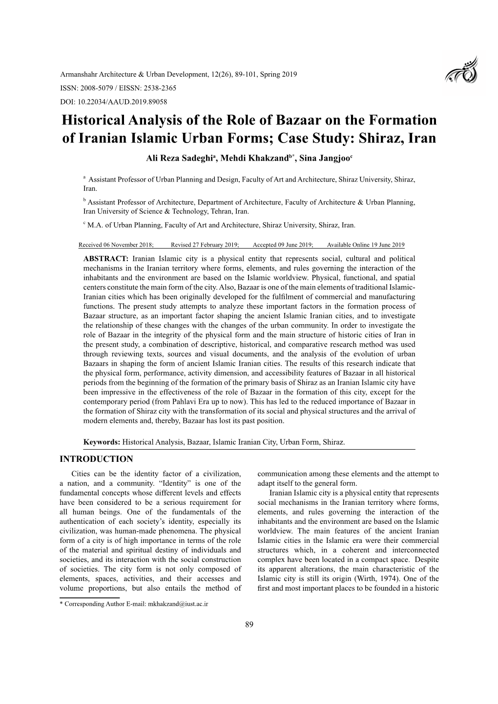 Historical Analysis of the Role of Bazaar on the Formation of Iranian