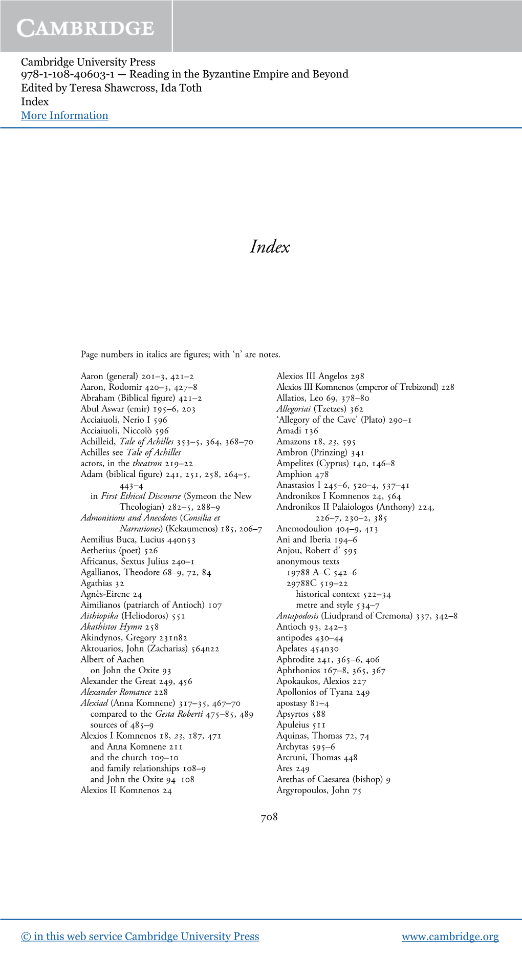 Cambridge University Press 978-1-108-40603-1 — Reading in the Byzantine Empire and Beyond Edited by Teresa Shawcross, Ida Toth Index More Information