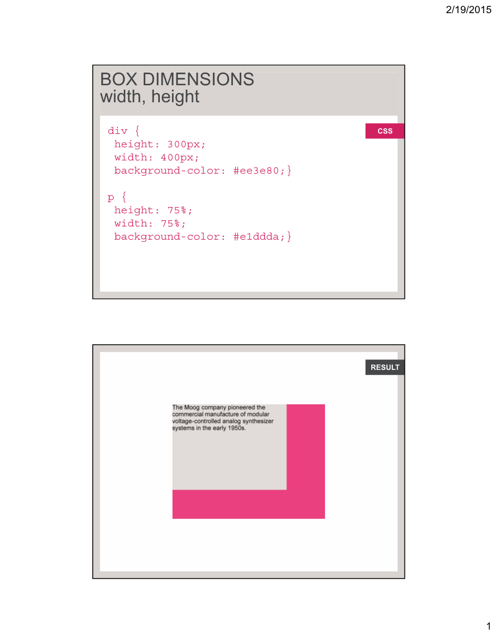 BOX DIMENSIONS Width, Height