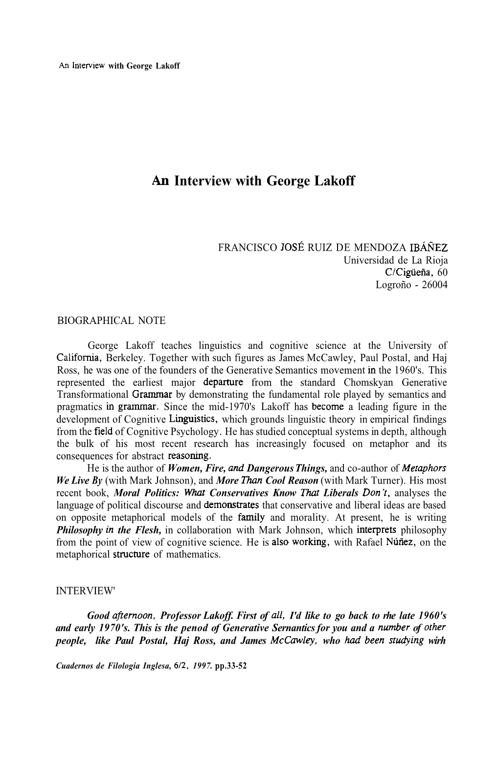 An Interview with George Lakoff