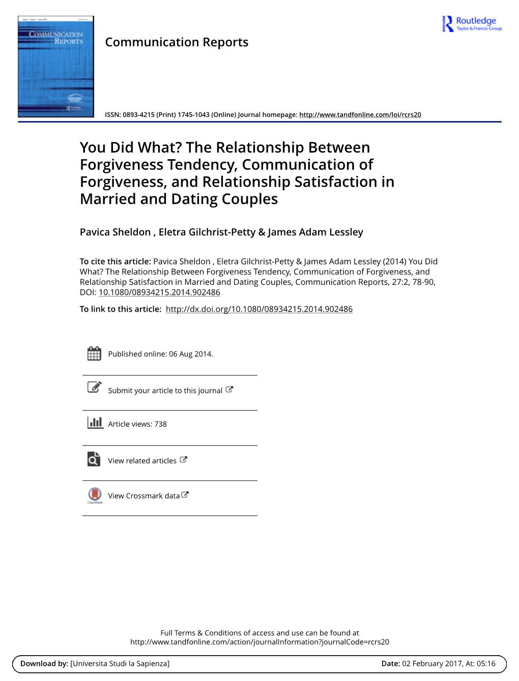 You Did What? the Relationship Between Forgiveness Tendency, Communication of Forgiveness, and Relationship Satisfaction in Married and Dating Couples