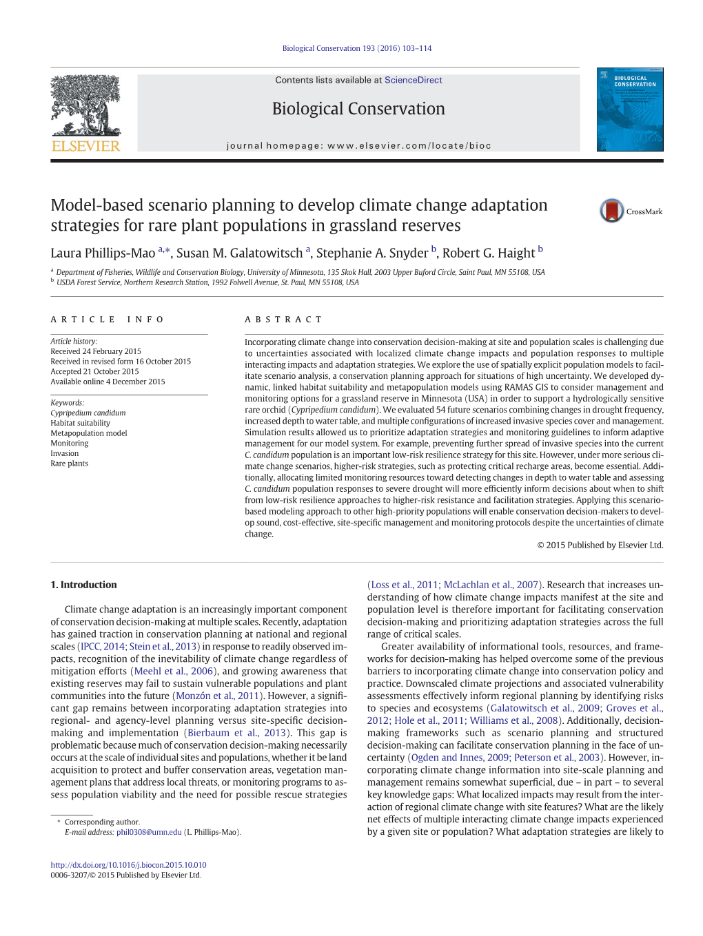 Model-Based Scenario Planning to Develop Climate Change Adaptation Strategies for Rare Plant Populations in Grassland Reserves