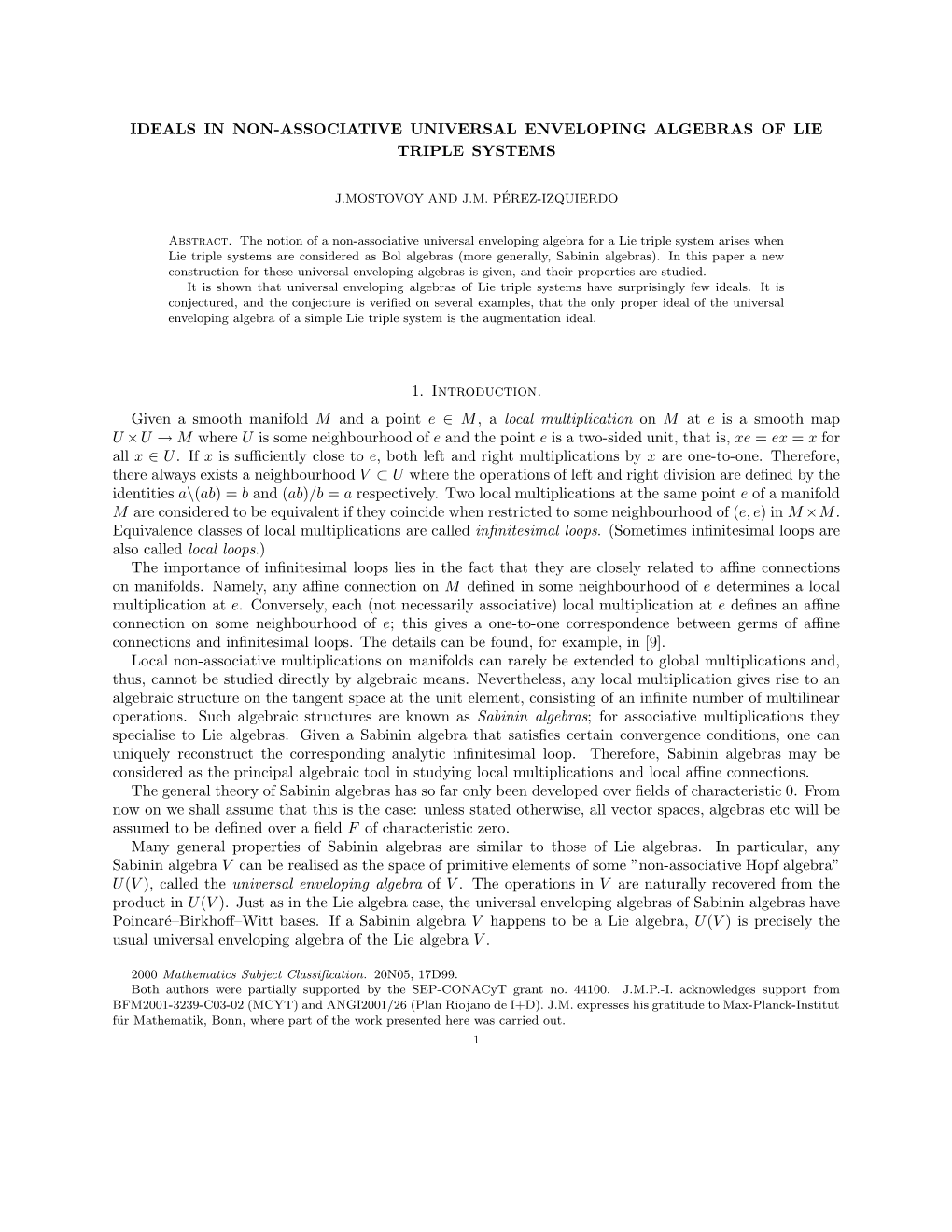 Ideals in Non-Associative Universal Enveloping Algebras of Lie Triple Systems