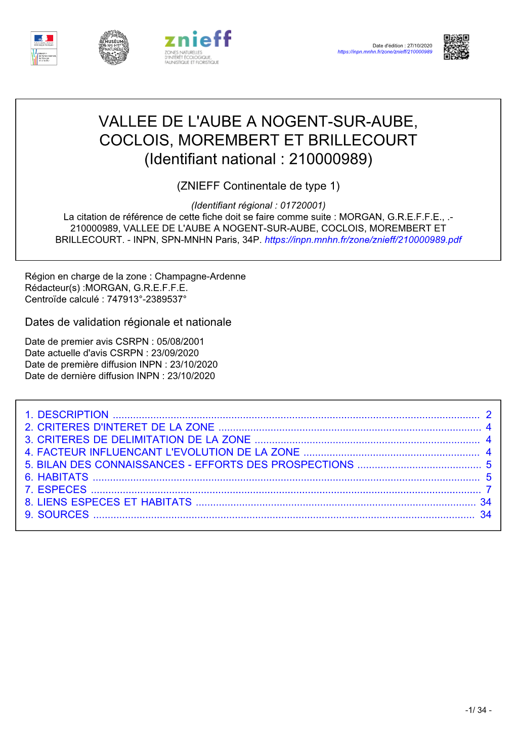 VALLEE DE L'aube a NOGENT-SUR-AUBE, COCLOIS, MOREMBERT ET BRILLECOURT (Identifiant National : 210000989)