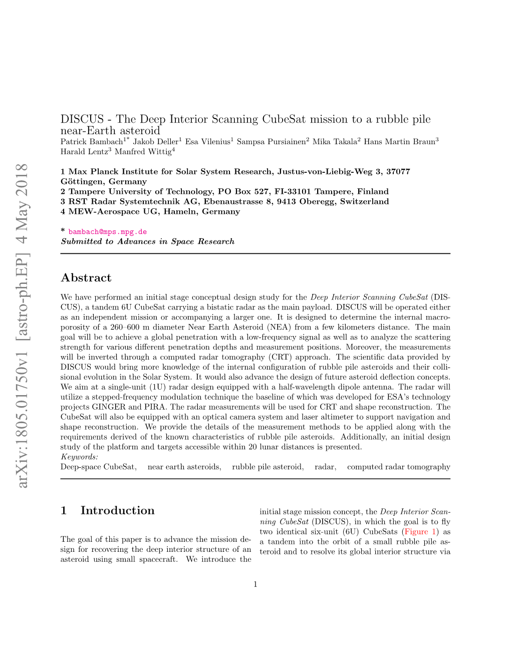 Template for Manuscripts in Advances in Space Research