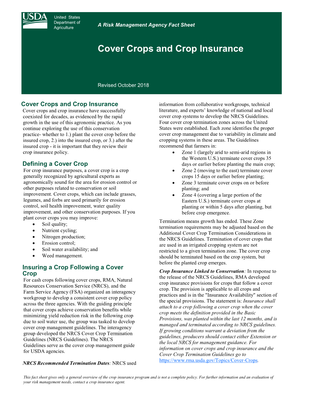 Cover Crop Fact Sheet