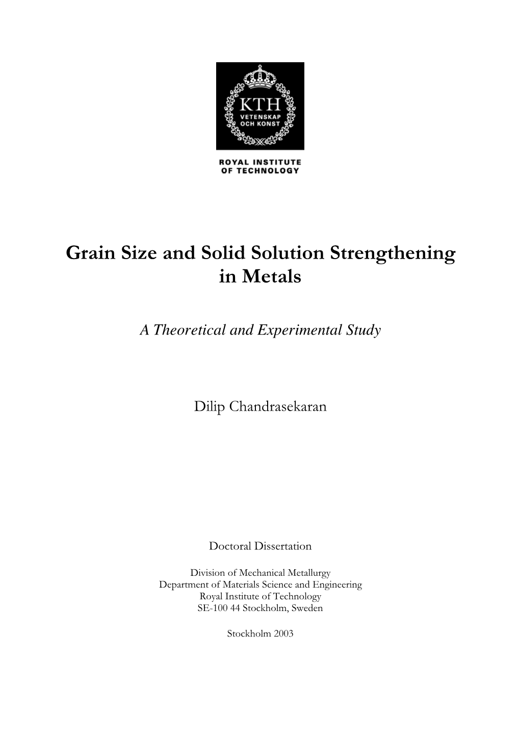 Grain Size and Solid Solution Strengthening in Metals