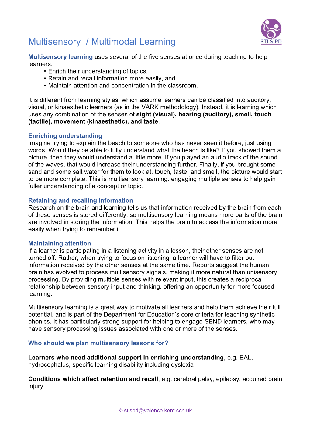 Multisensory / Multimodal Learning