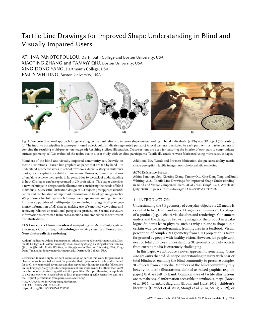 Tactile Line Drawings for Improved Shape Understanding in Blind and Visually Impaired Users