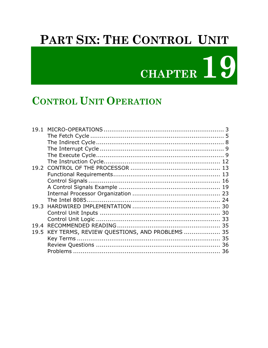 Control Unit Operation