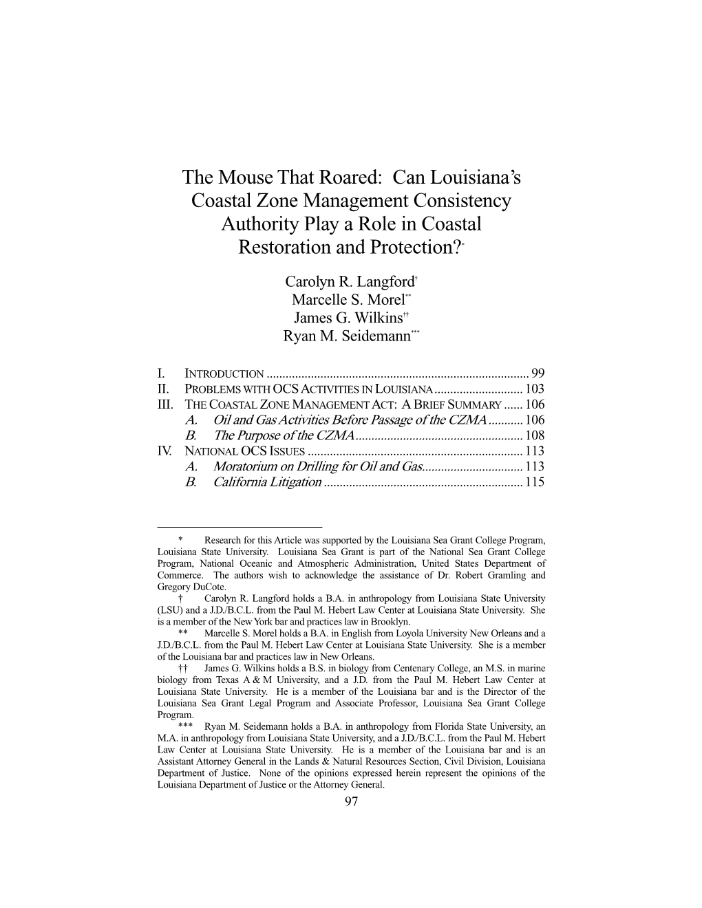 Can Louisiana's Coastal Zone Management Consistency Authority