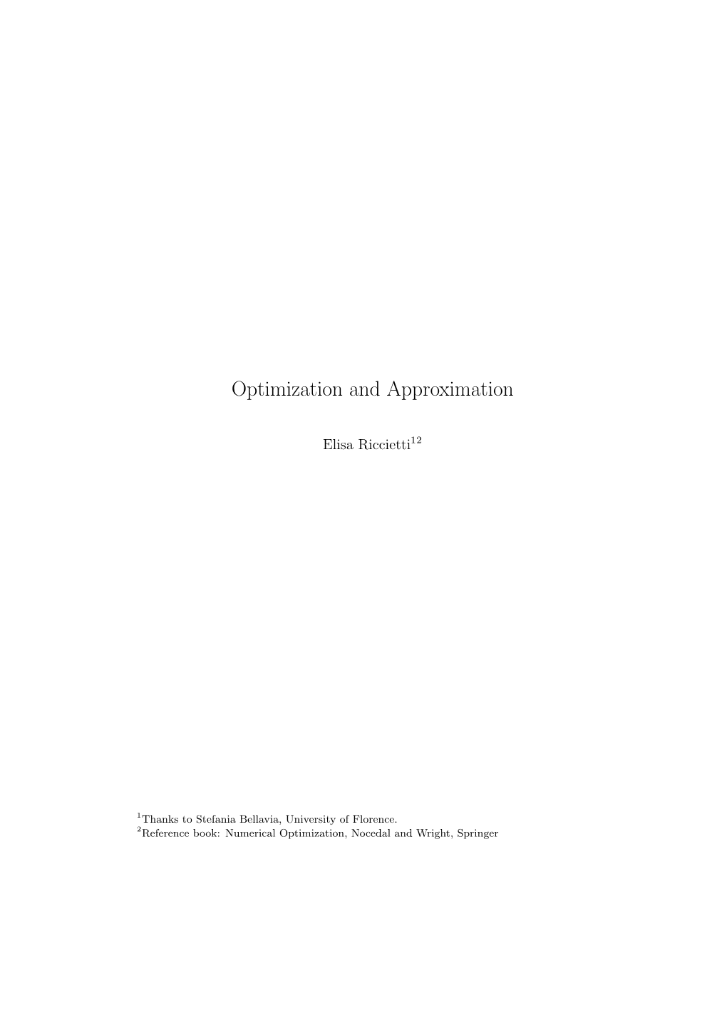 Optimization and Approximation