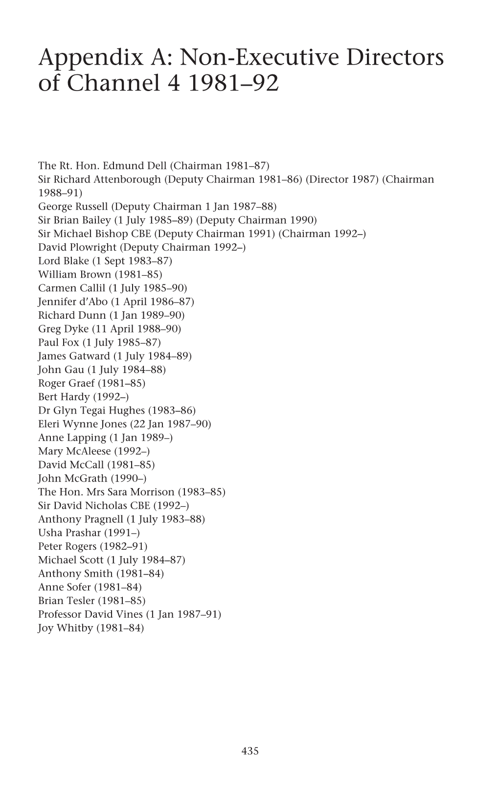 Appendix A: Non-Executive Directors of Channel 4 1981–92