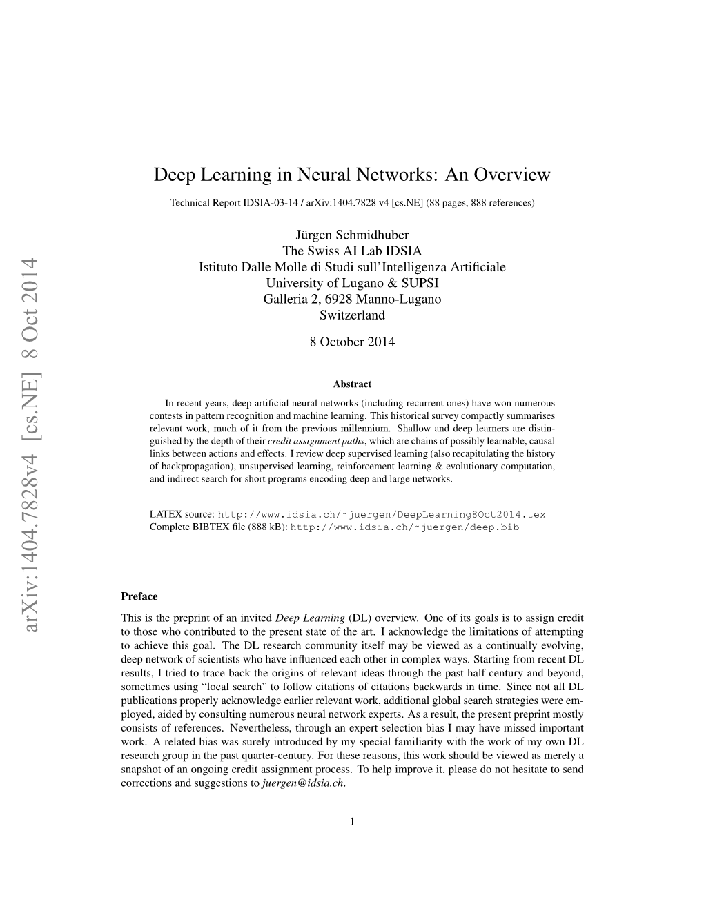 Arxiv:1404.7828V4 [Cs.NE] 8 Oct 2014 to Those Who Contributed to the Present State of the Art