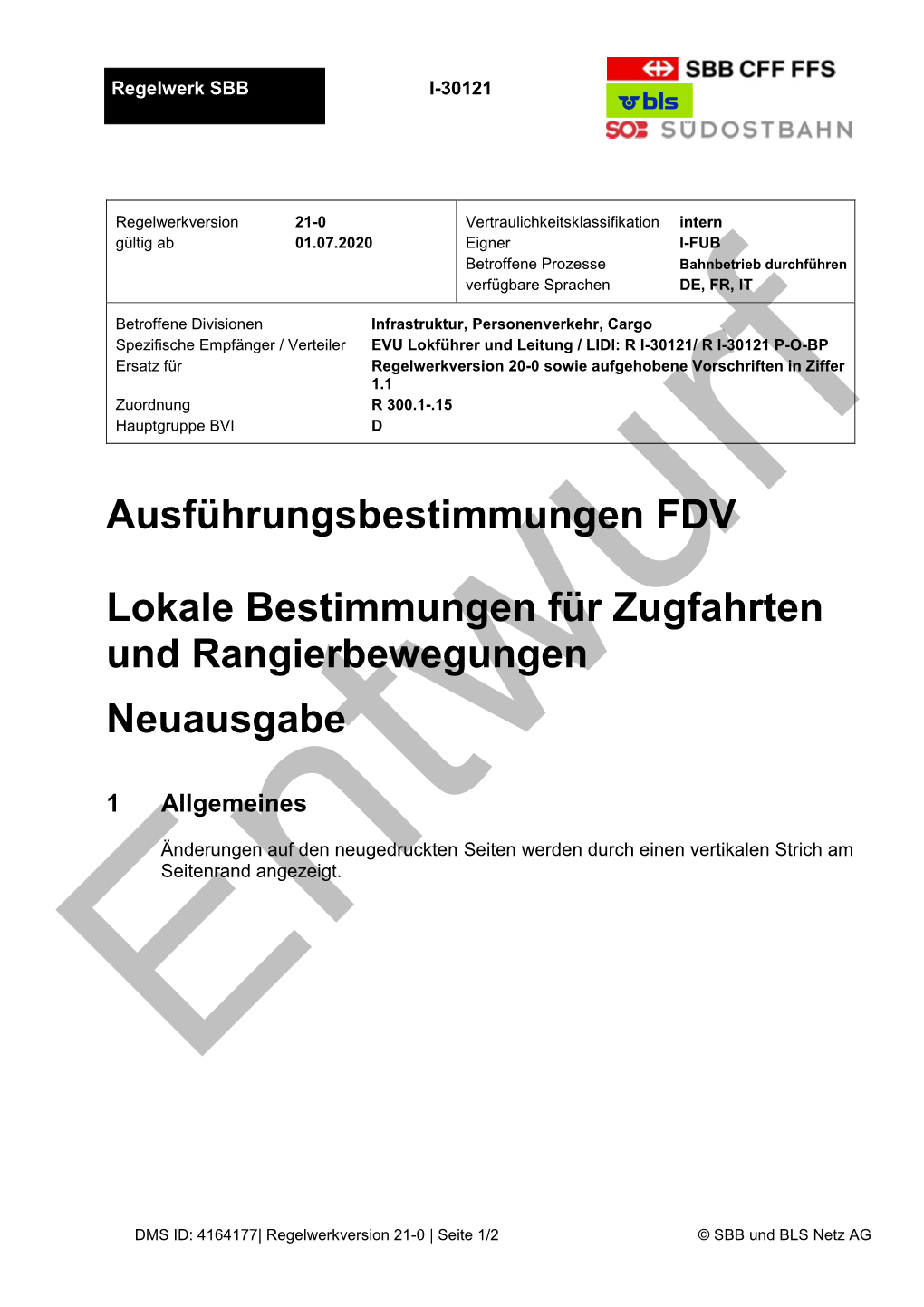 Ausführungsbestimmungen FDV Lokale Bestimmungen Für Zugfahrten Und Rangierbewegungen Neuausgabe