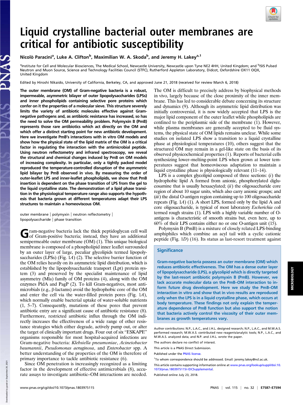 Liquid Crystalline Bacterial Outer Membranes Are Critical for Antibiotic Susceptibility