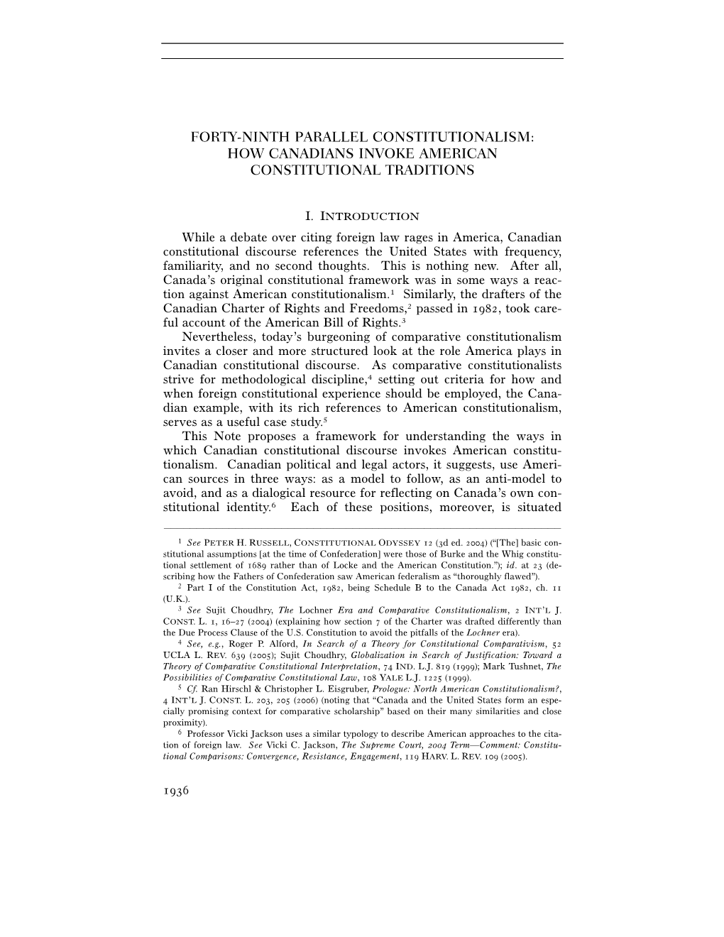 Forty-Ninth Parallel Constitutionalism: How Canadians Invoke American Constitutional Traditions